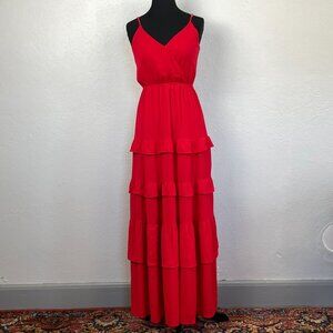 NWT Flying Tomato Women's Red Sleeveles Surplice Ruffle Tier Maxi Dress Size S